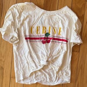 H&M White Short-Sleeve Graphic Tee with Cherry Knot
